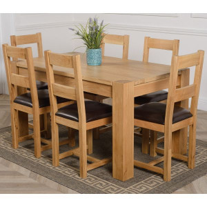 ChunKy Oak : Bàn Ăn 1m6 + 6 Ghế ( 2 Nan - Mặt Nệm )